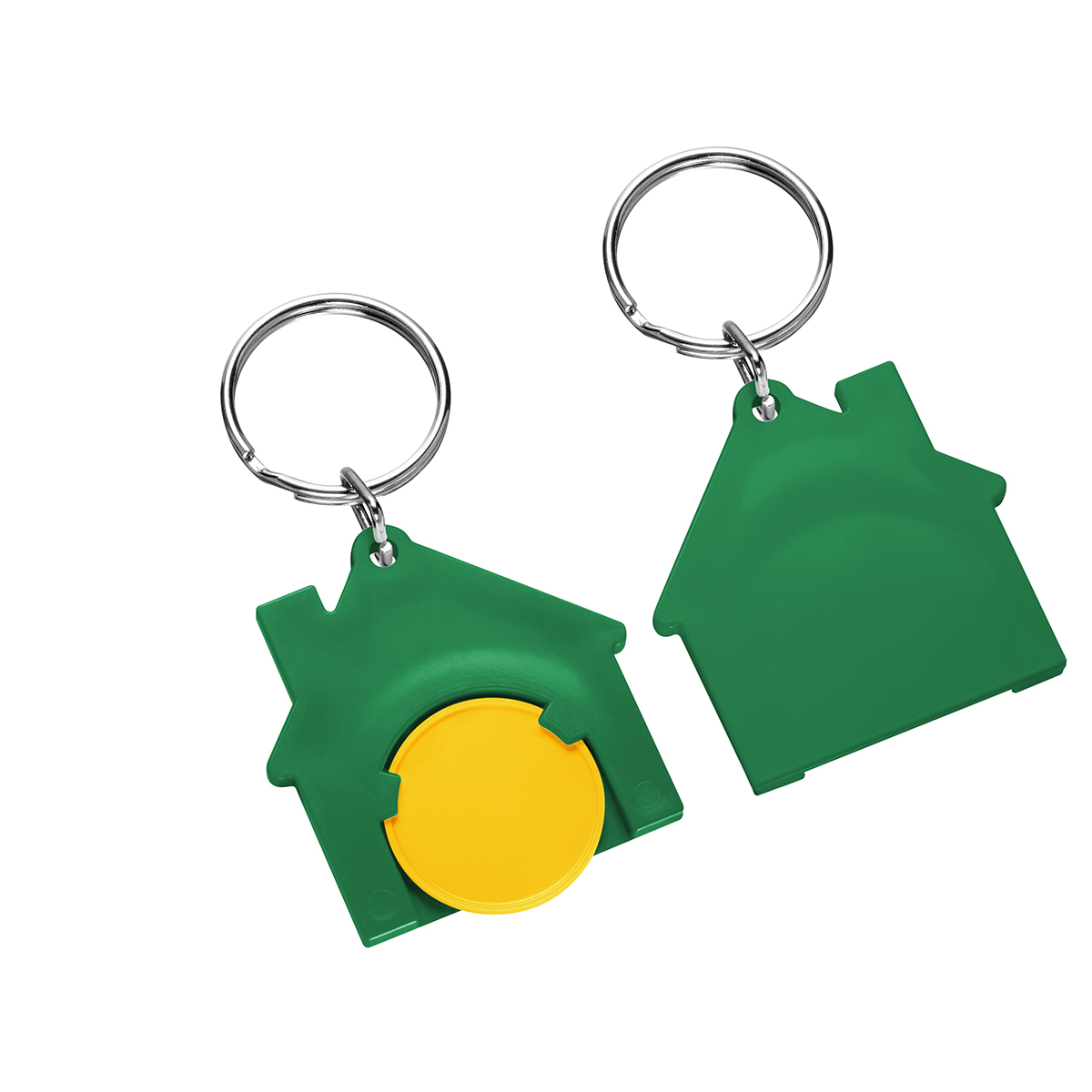 Chiphalter mit 1€-Chip "Haus", Chip gelb, Chiphalter grün