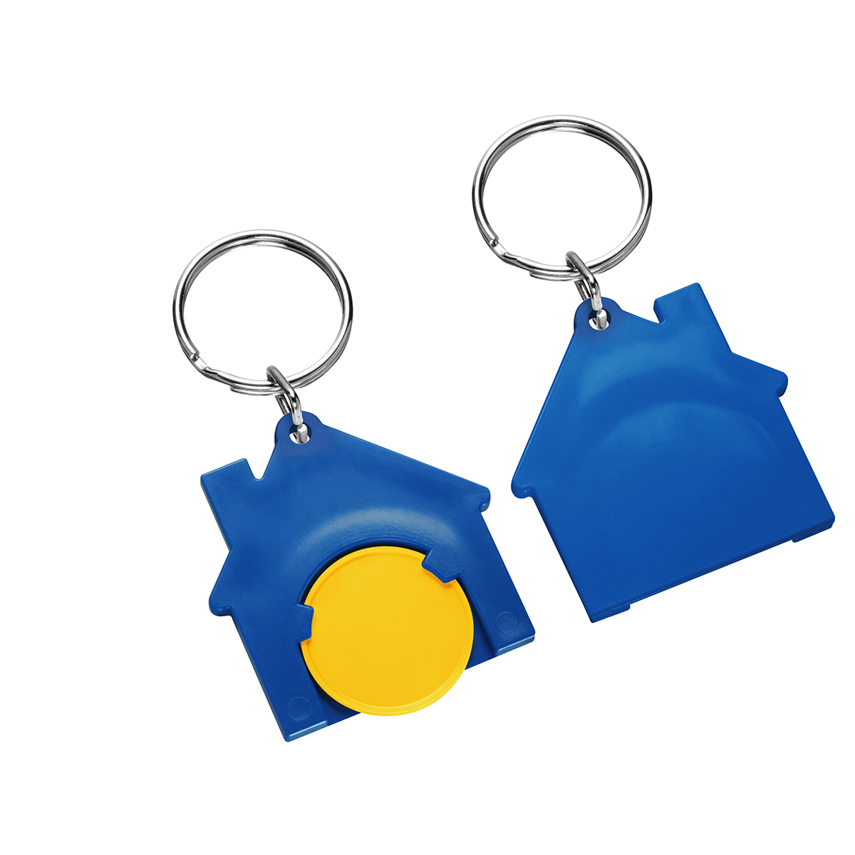 Chiphalter mit 1€-Chip "Haus", Chip gelb, Chiphalter blau