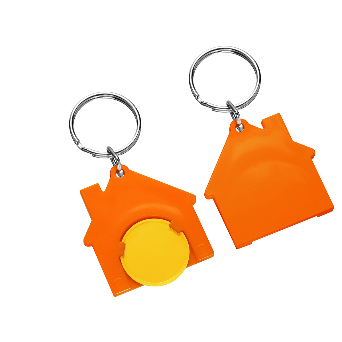 Chiphalter mit 1€-Chip "Haus", Chip gelb, Chiphalter orange