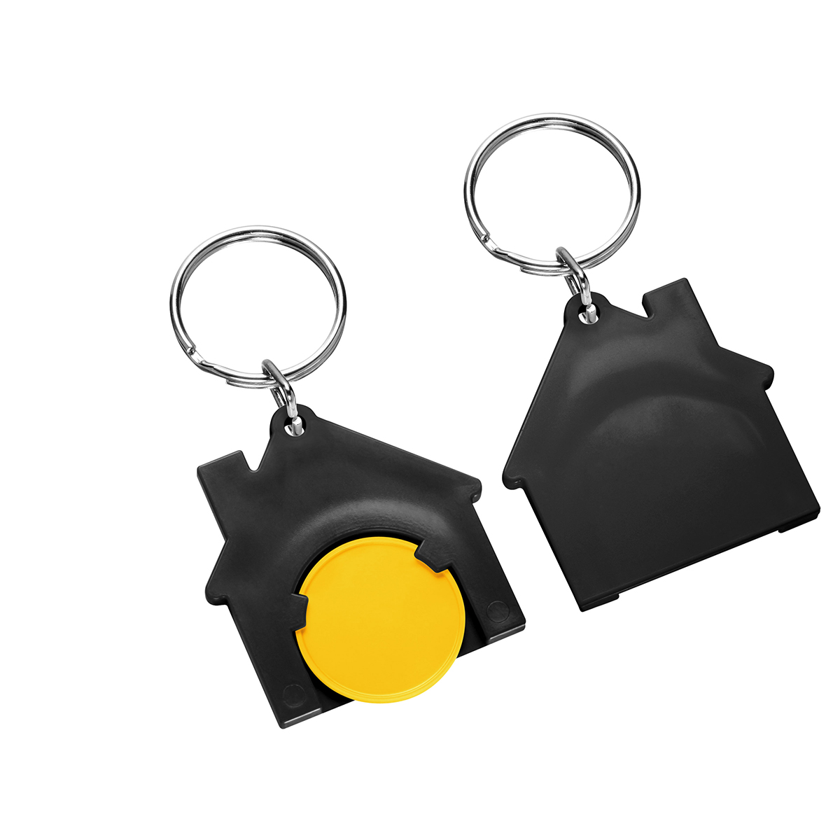 Chiphalter mit 1€-Chip "Haus", Chip gelb, Chiphalter schwarz