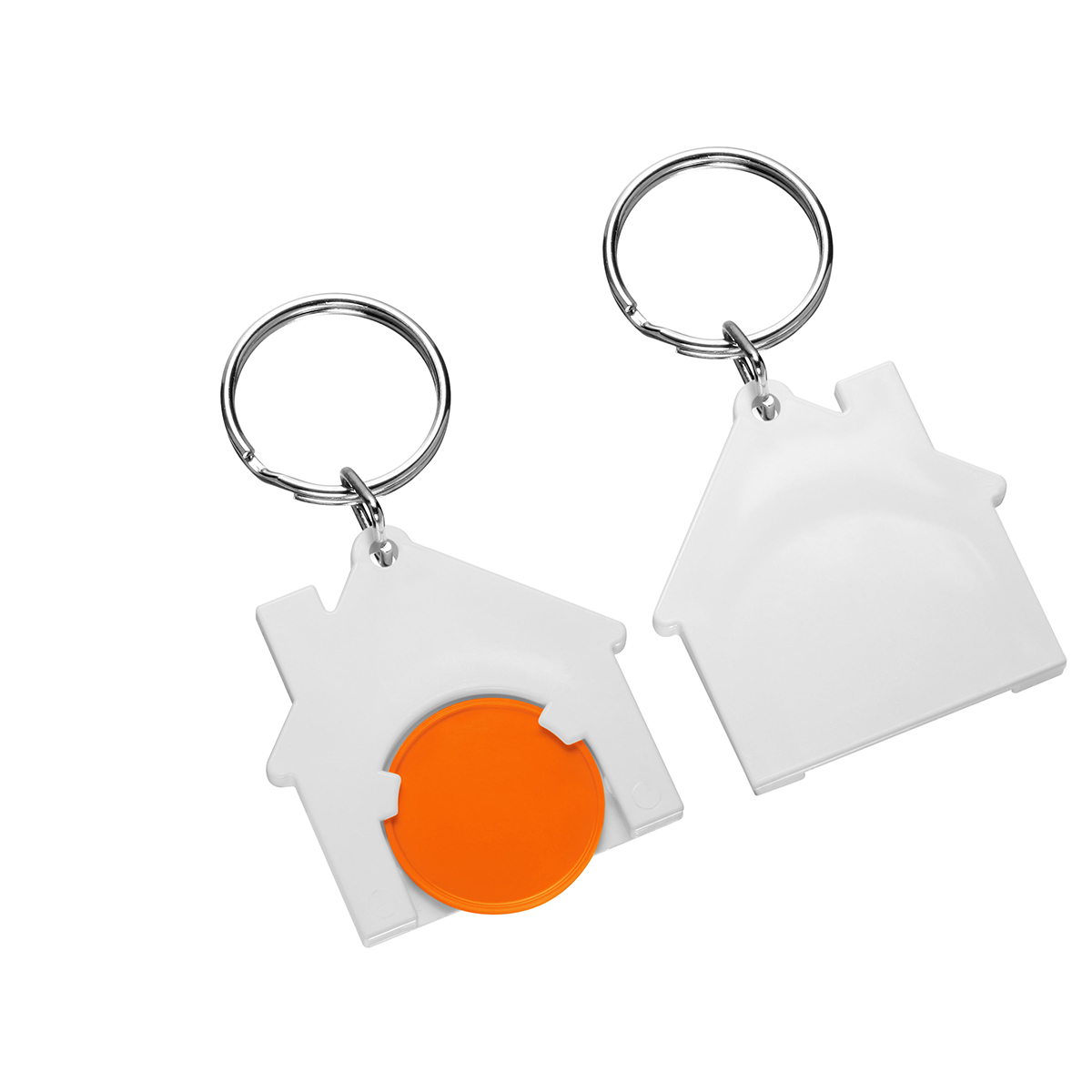 Chiphalter mit 1€-Chip "Haus", Chip orange, Chiphalter weiß