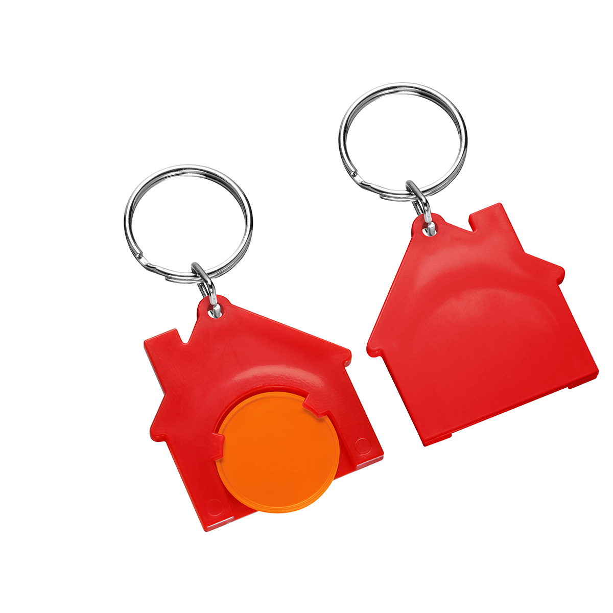 Chiphalter mit 1€-Chip "Haus", Chip orange, Chiphalter rot