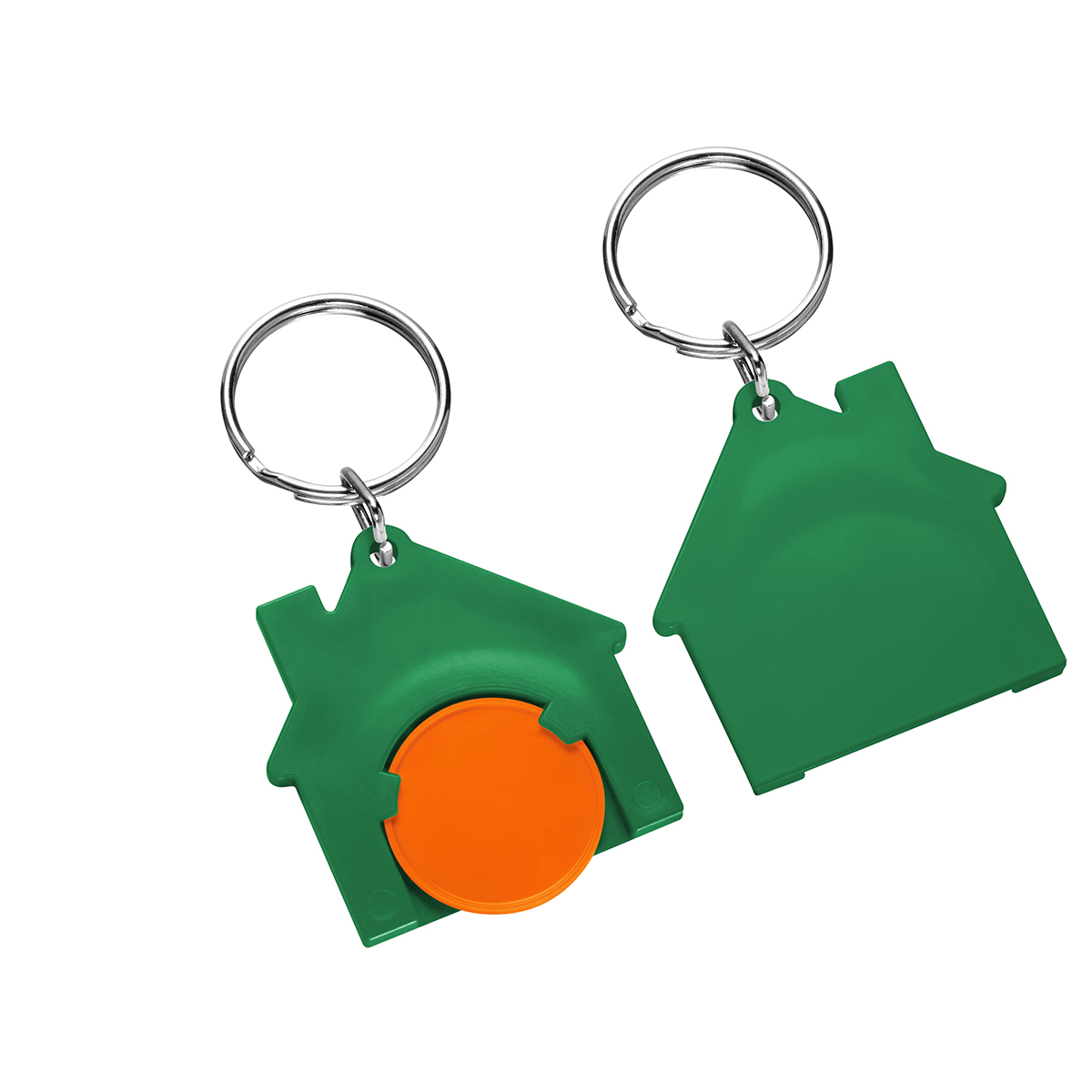 Chiphalter mit 1€-Chip "Haus", Chip orange, Chiphalter grün