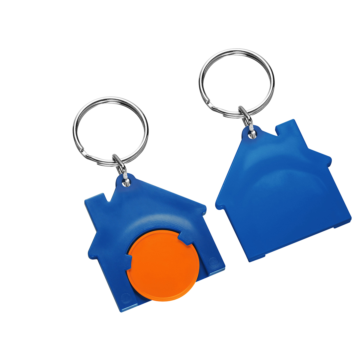 Chiphalter mit 1€-Chip "Haus", Chip orange, Chiphalter blau