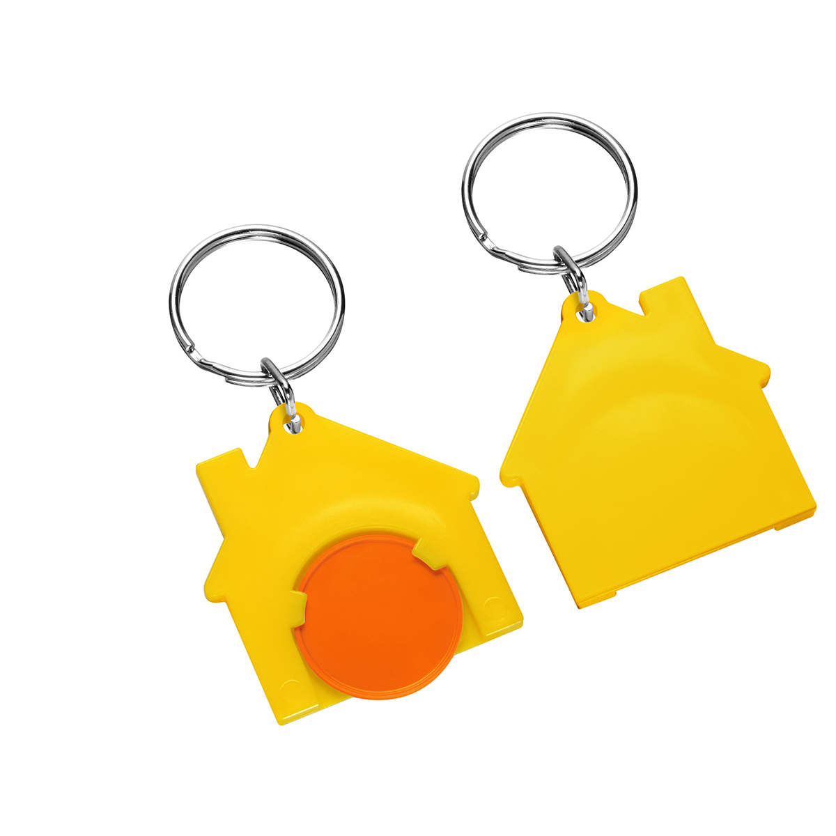 Chiphalter mit 1€-Chip "Haus", Chip orange, Chiphalter gelb