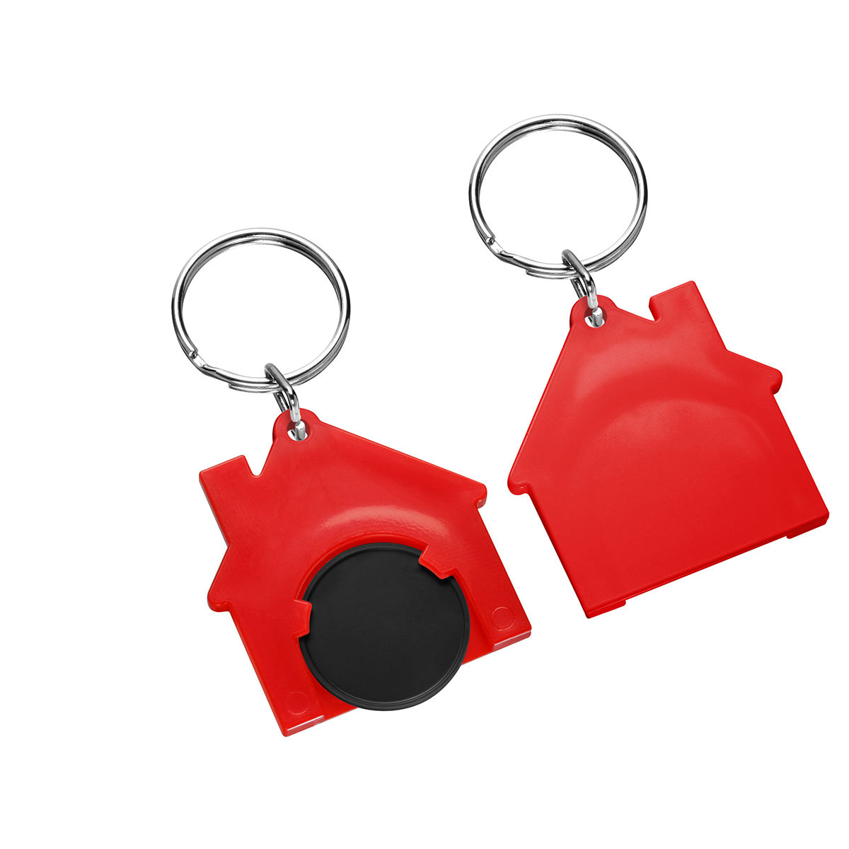 Chiphalter mit 1€-Chip "Haus", Chip schwarz, Chiphalter rot