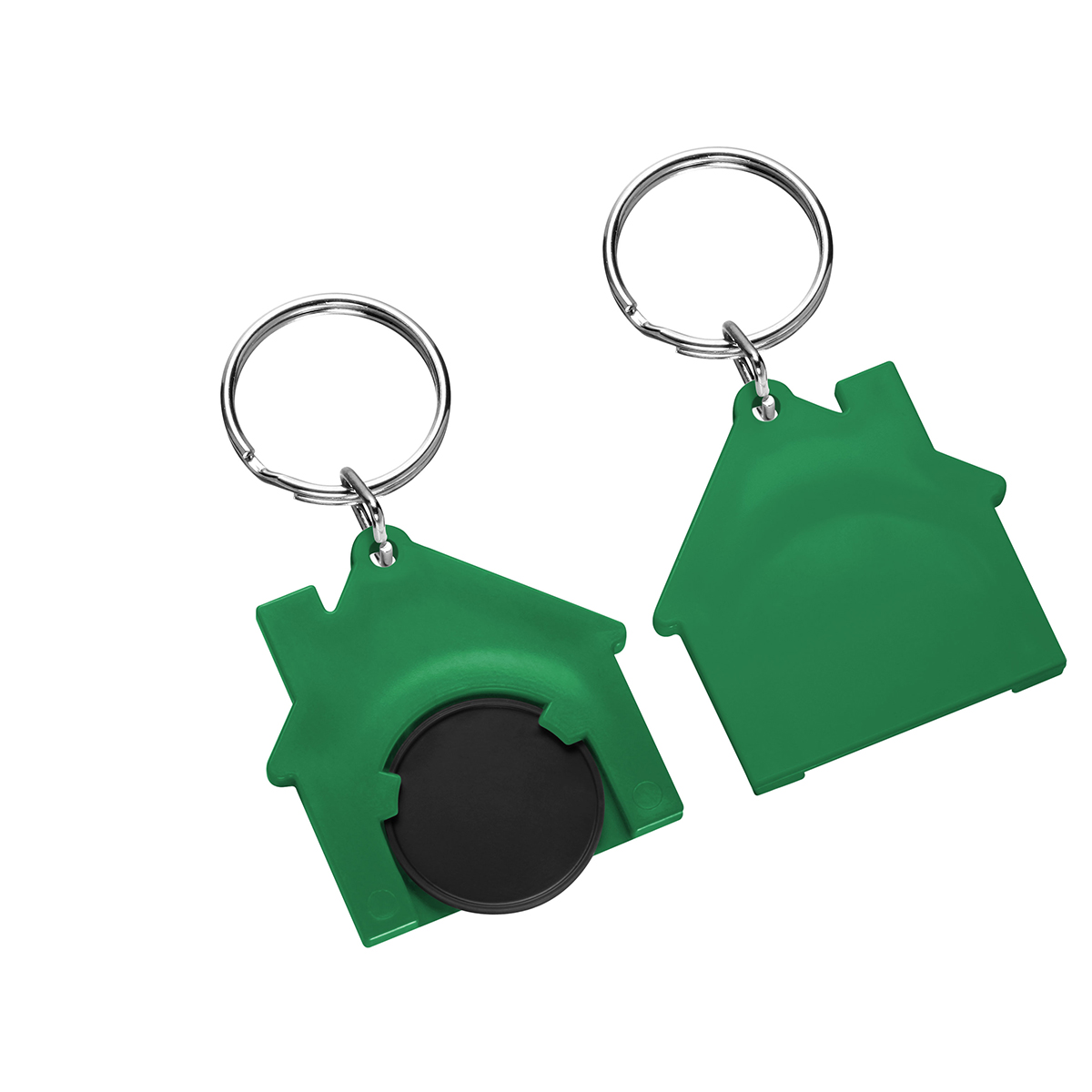 Chiphalter mit 1€-Chip "Haus", Chip schwarz, Chiphalter grün