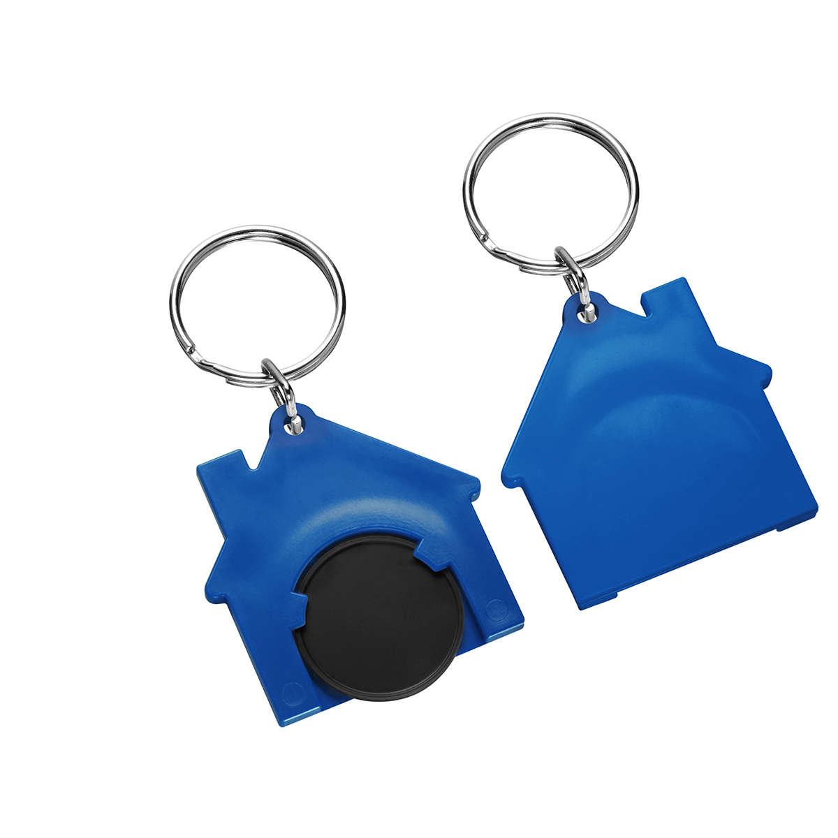 Chiphalter mit 1€-Chip "Haus", Chip schwarz, Chiphalter blau