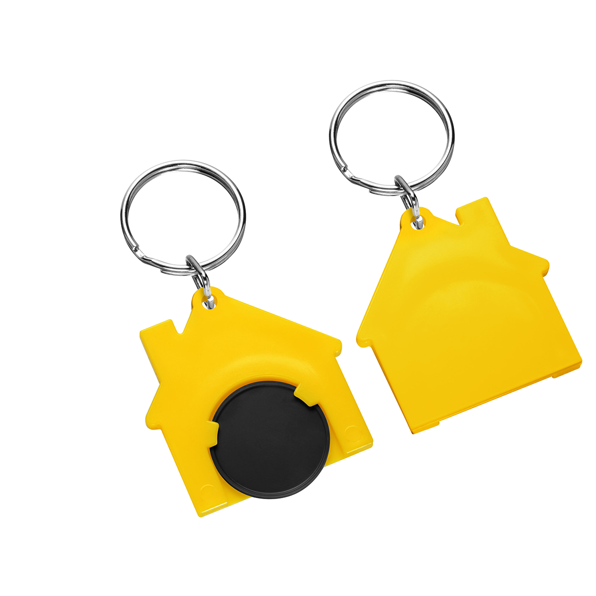 Chiphalter mit 1€-Chip "Haus", Chip schwarz, Chiphalter gelb