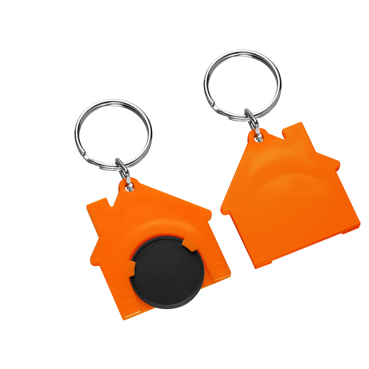 Chiphalter mit 1€-Chip "Haus", Chip schwarz, Chiphalter orange