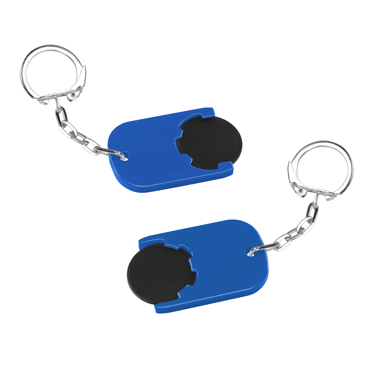 Chiphalter mit 1€-Chip "Gamma", Chip schwarz, Chiphalter blau