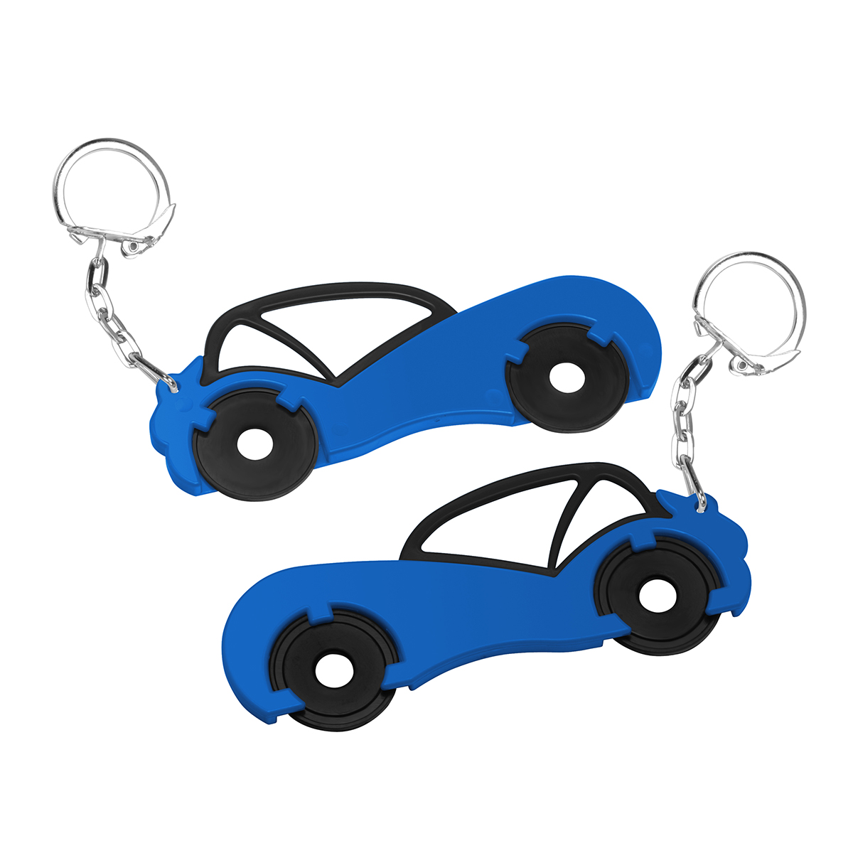 Chiphalter mit zwei 1€-Chips "Auto", Chip schwarz, Chiphalter blau
