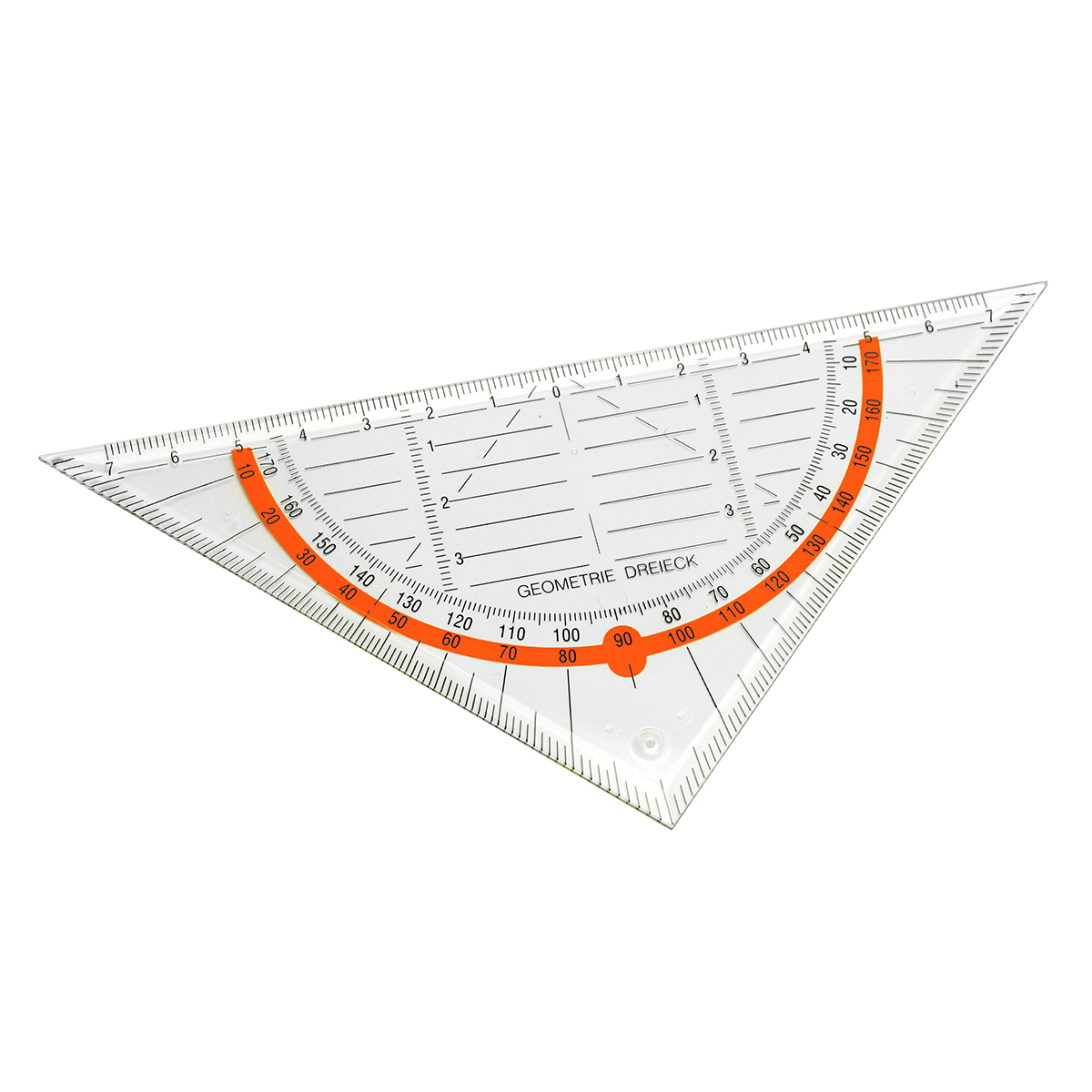 Geodreieck, Grundfarbe transparent, Zusatzfarbe neonorange