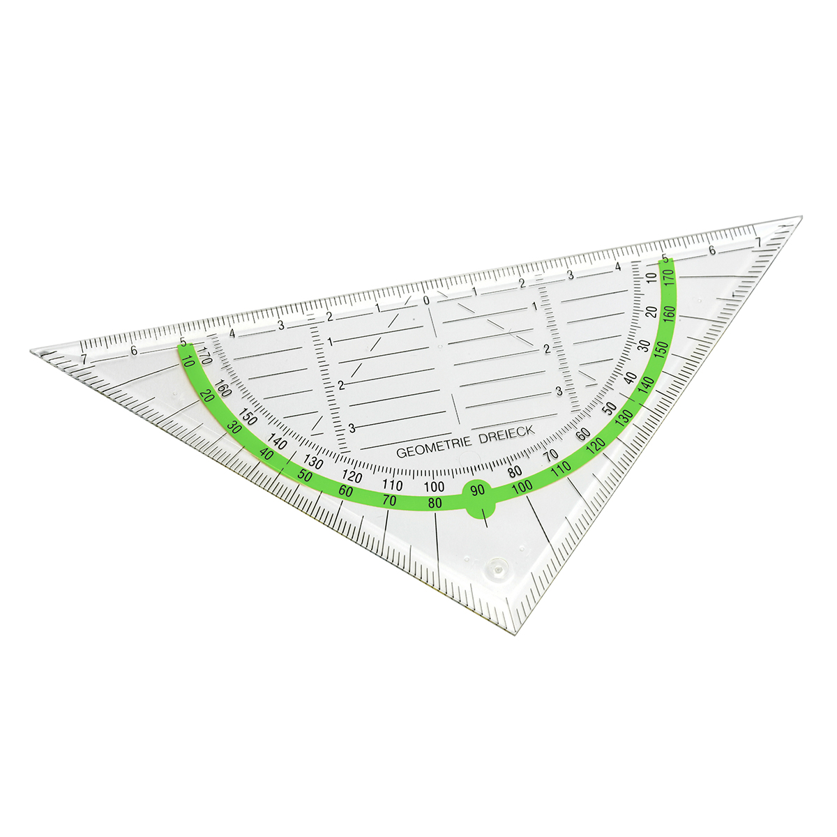 Geodreieck, Grundfarbe transparent, Zusatzfarbe neongrün