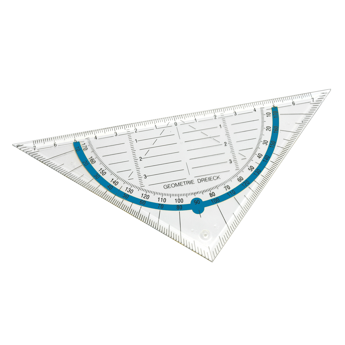 Geodreieck, Grundfarbe transparent, Zusatzfarbe blau