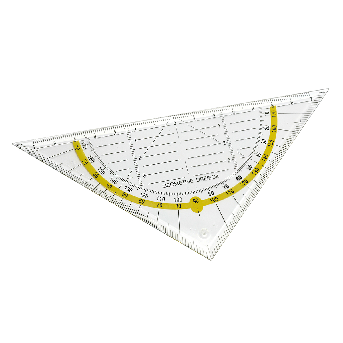 Geodreieck, Grundfarbe transparent, Zusatzfarbe gelb