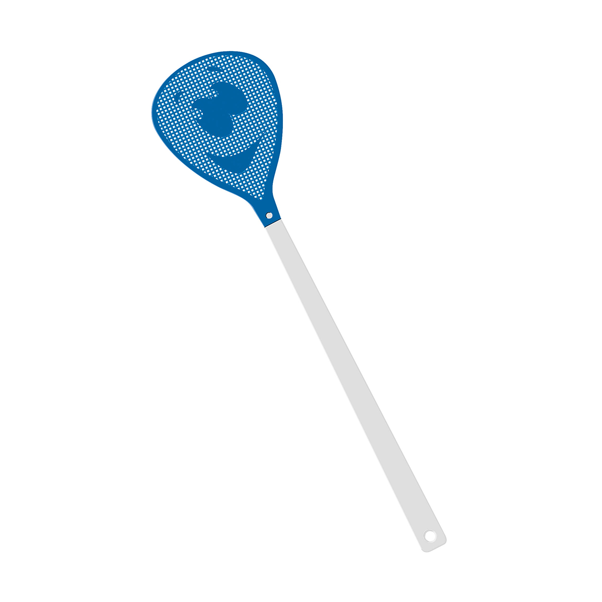 Fliegenklatsche "Gesicht", Griff weiß, Klatsche blau