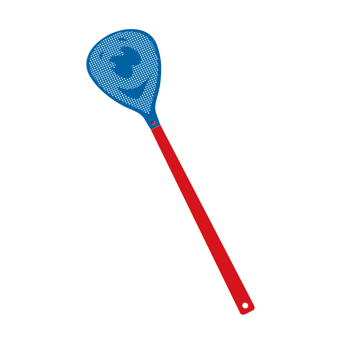 Fliegenklatsche "Gesicht", Griff rot, Klatsche blau