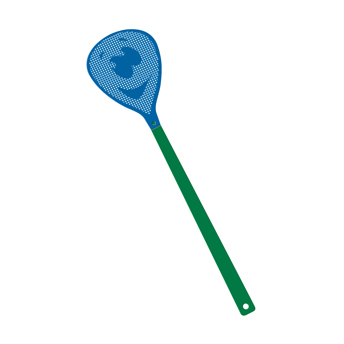 Fliegenklatsche "Gesicht", Griff grün, Klatsche blau