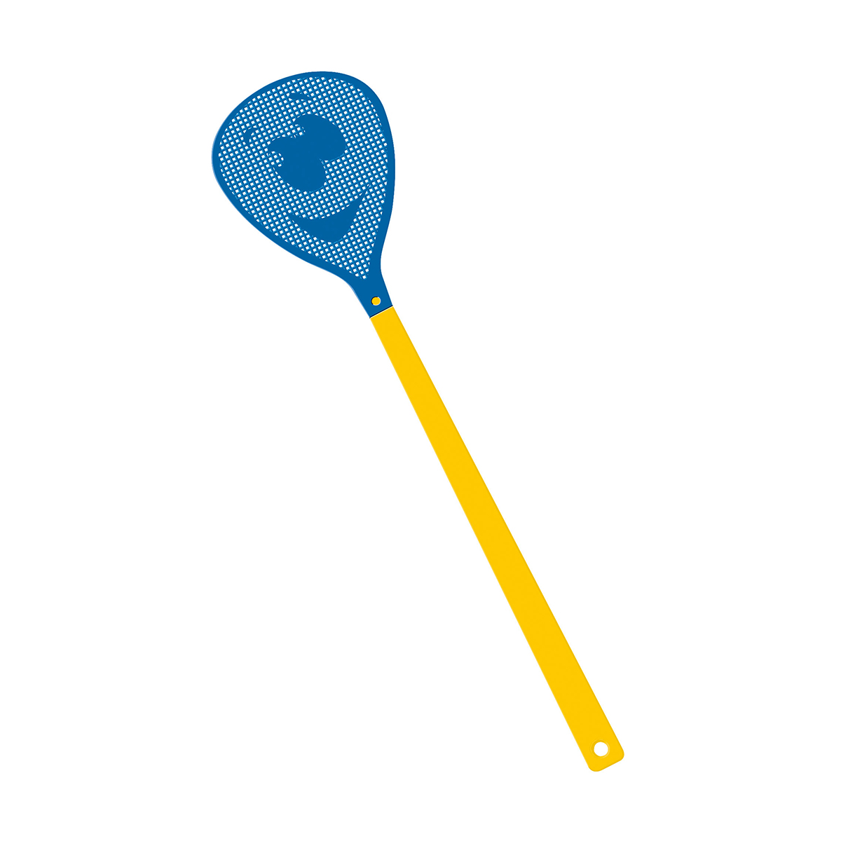 Fliegenklatsche "Gesicht", Griff gelb, Klatsche blau