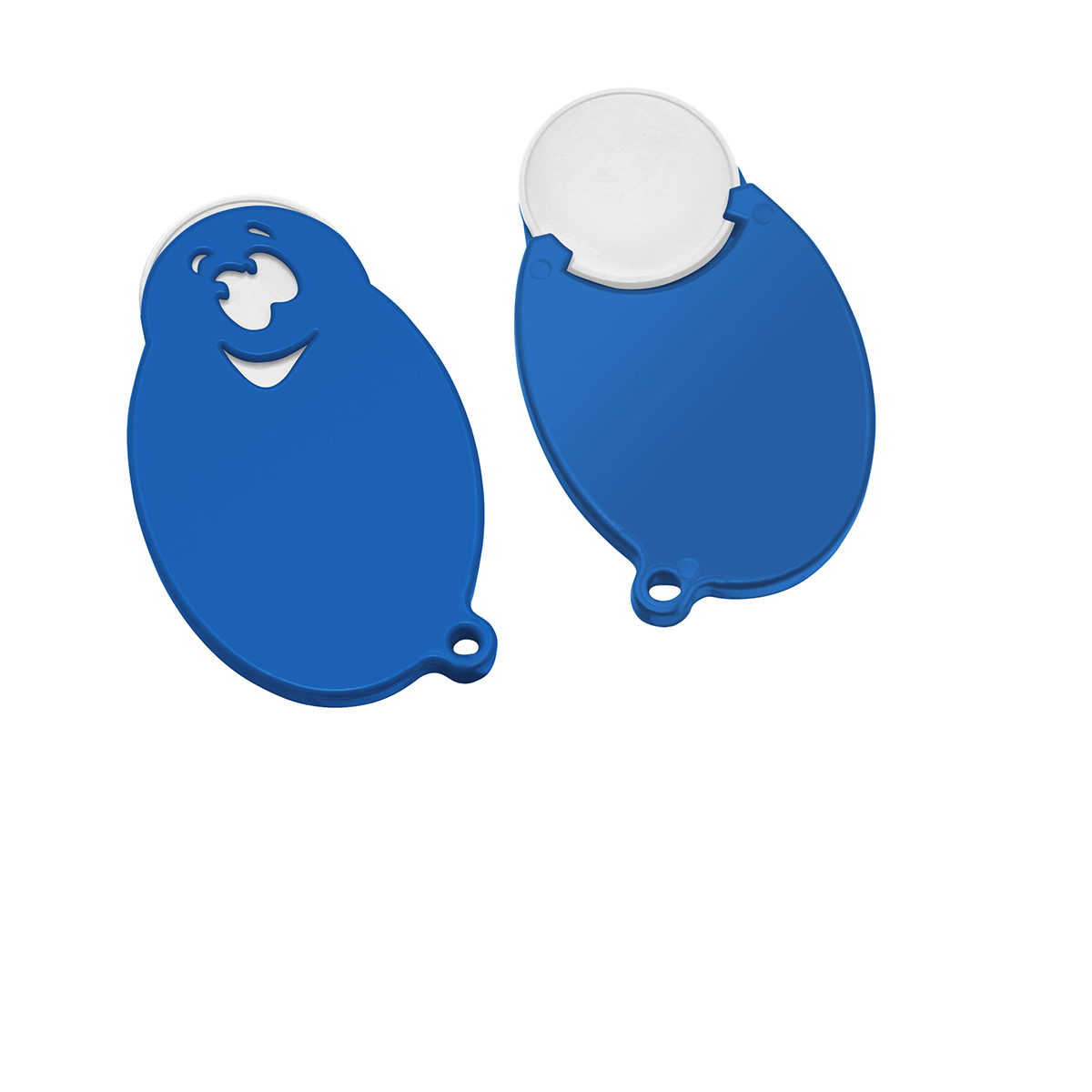 Chiphalter mit 1€-Chip "Gesicht", Chip weiß, Chiphalter blau