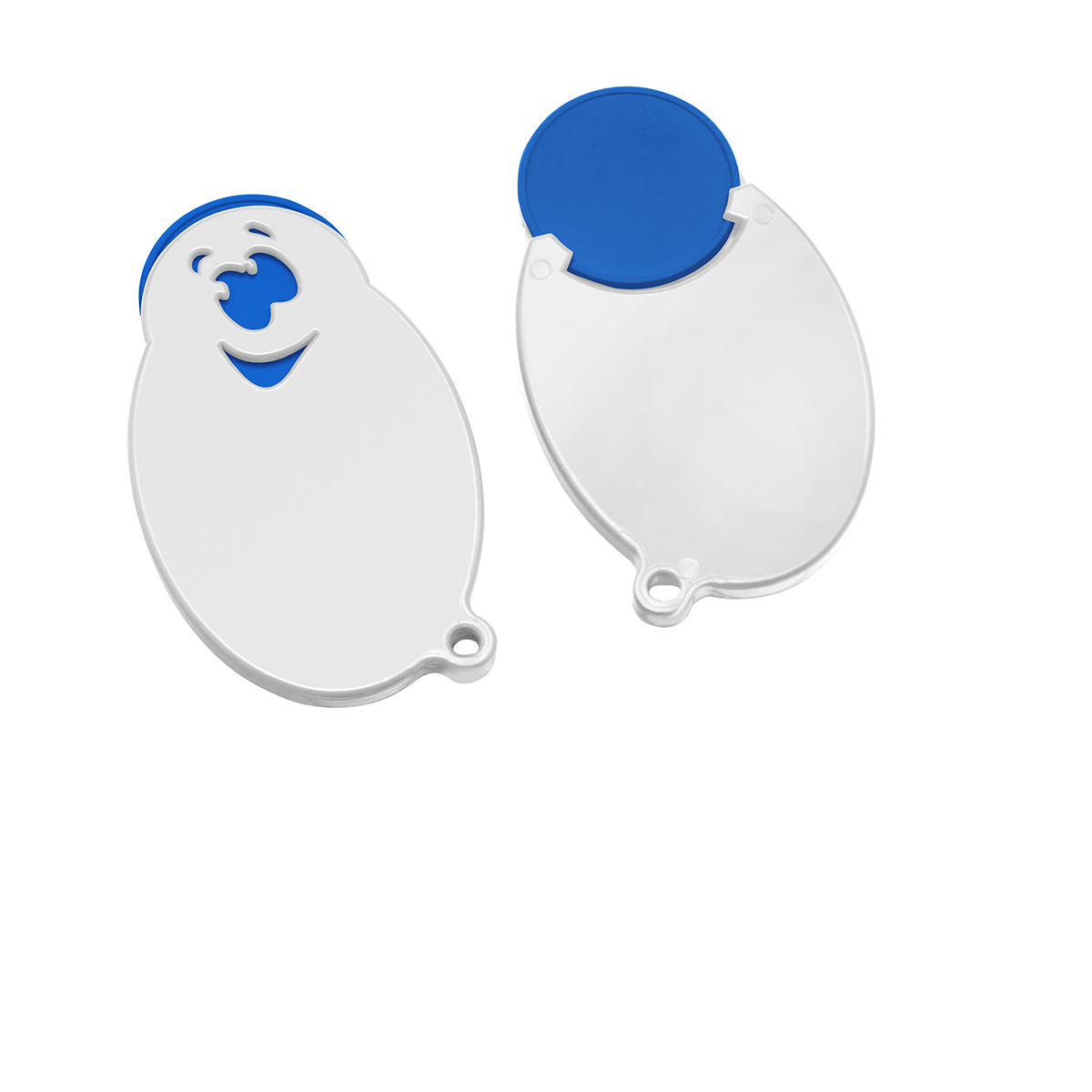 Chiphalter mit 1€-Chip "Gesicht", Chip blau, Chiphalter weiß