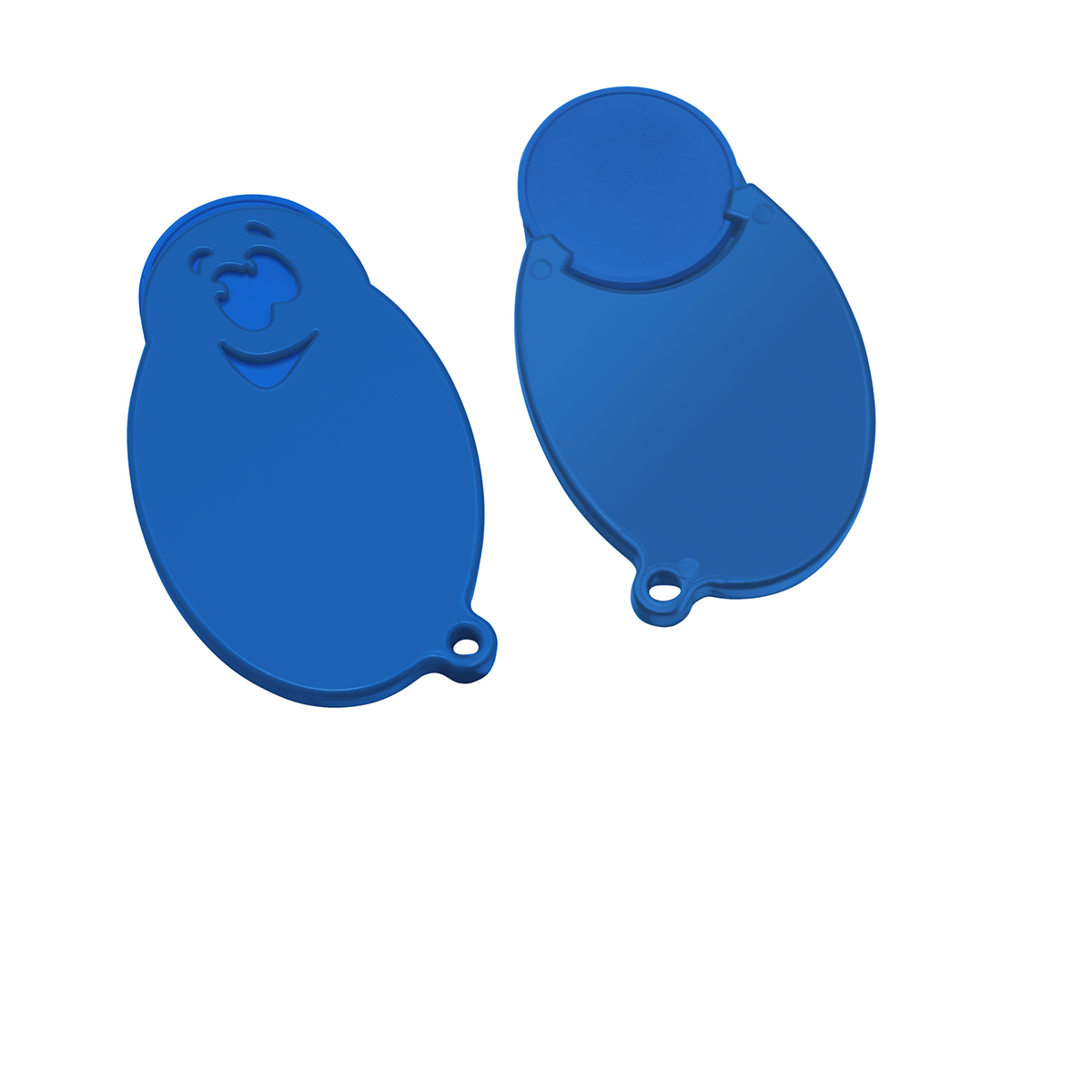 Chiphalter mit 1€-Chip "Gesicht", Chip blau, Chiphalter blau