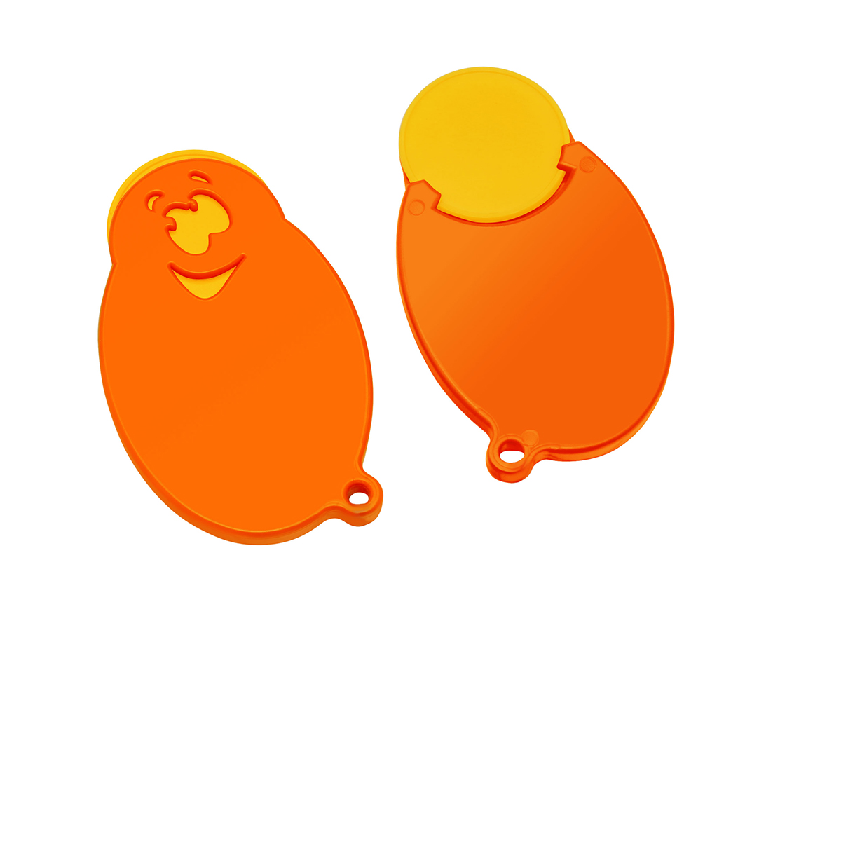 Chiphalter mit 1€-Chip "Gesicht", Chip gelb, Chiphalter orange