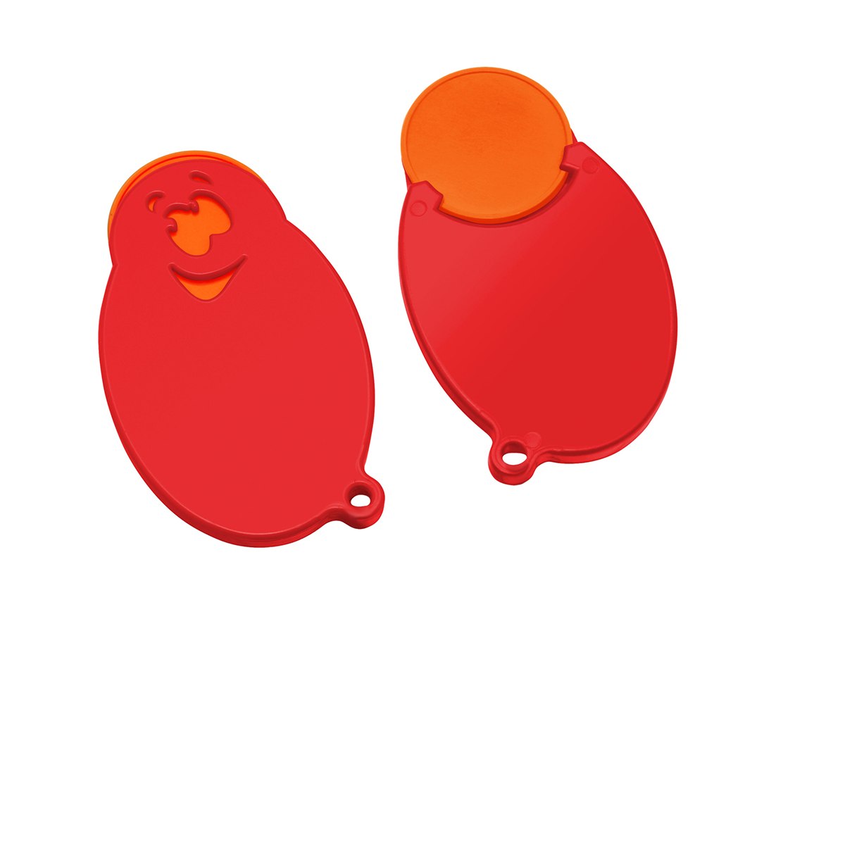 Chiphalter mit 1€-Chip "Gesicht", Chip orange, Chiphalter rot