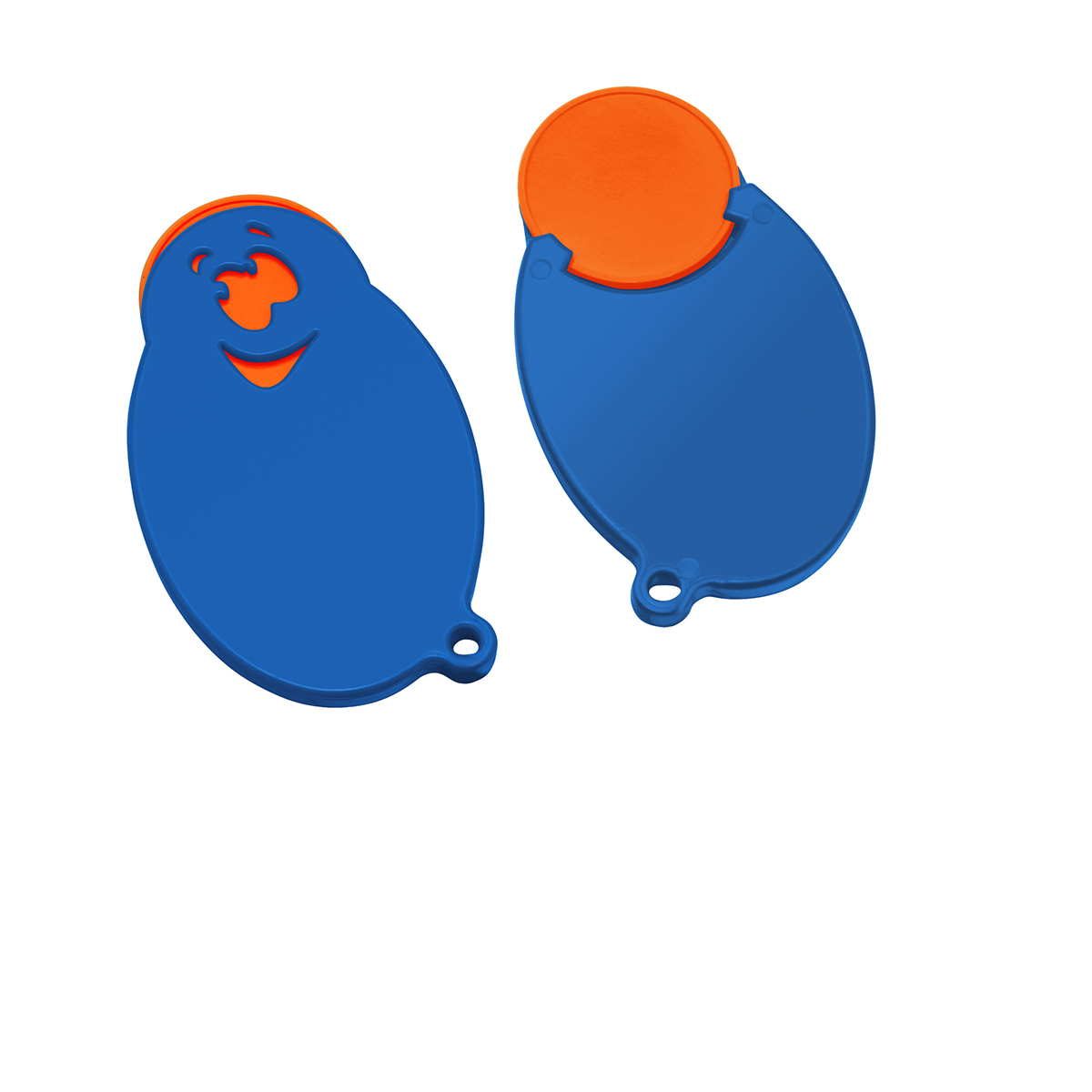 Chiphalter mit 1€-Chip "Gesicht", Chip orange, Chiphalter blau