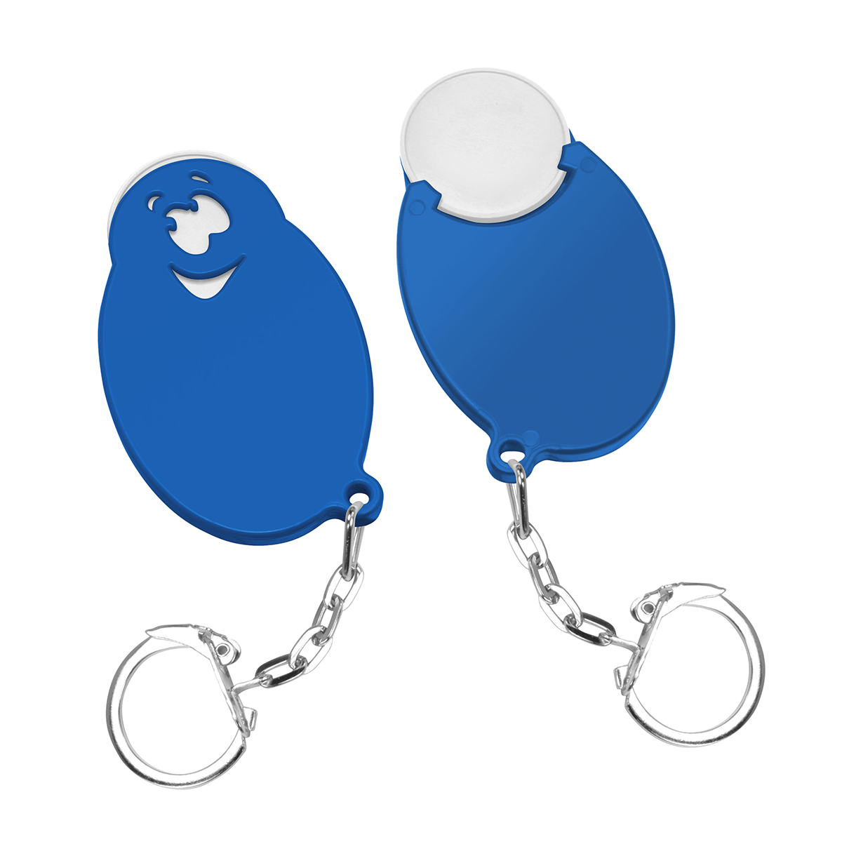 Chiphalter mit 1€-Chip "Gesicht", Chip weiß, Chiphalter blau