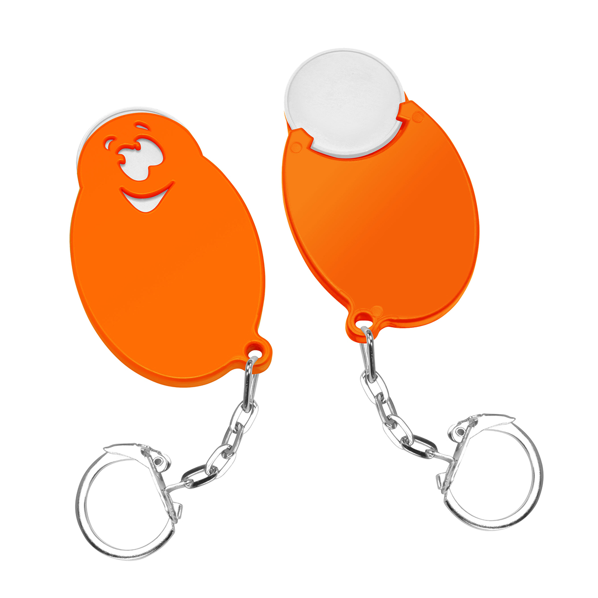Chiphalter mit 1€-Chip "Gesicht", Chip weiß, Chiphalter orange
