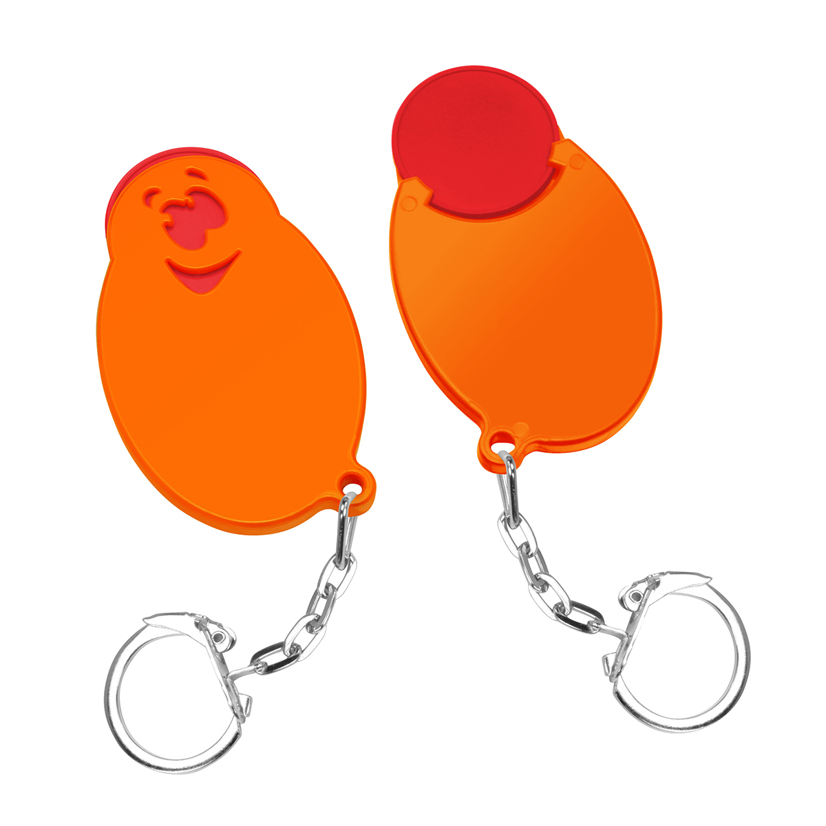 Chiphalter mit 1€-Chip "Gesicht", Chip rot, Chiphalter orange