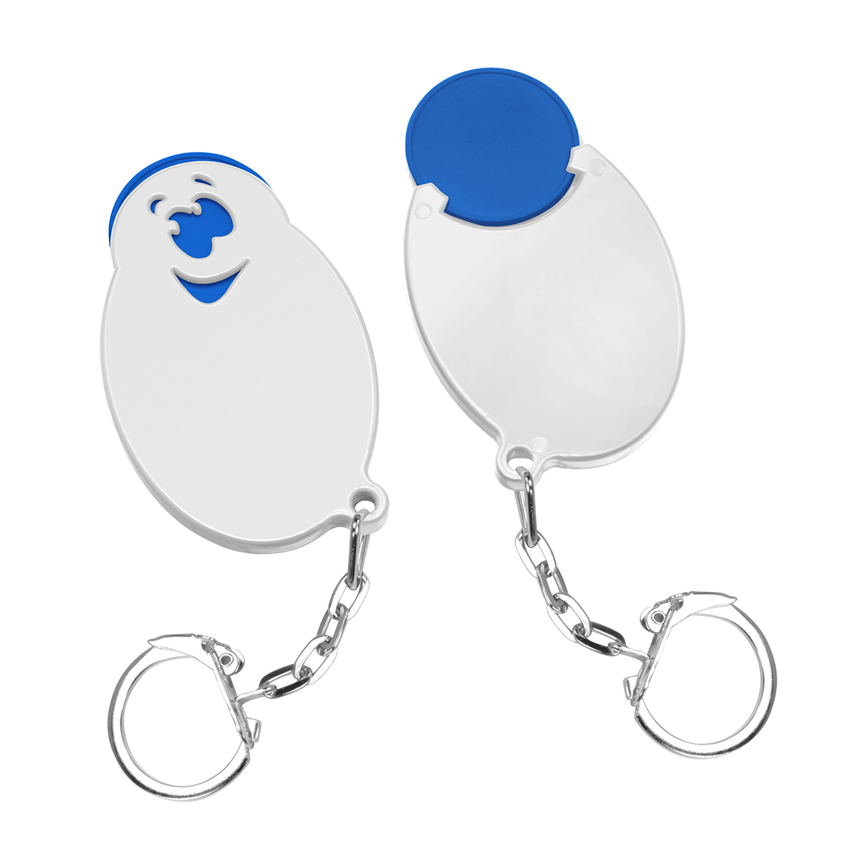Chiphalter mit 1€-Chip "Gesicht", Chip blau, Chiphalter weiß