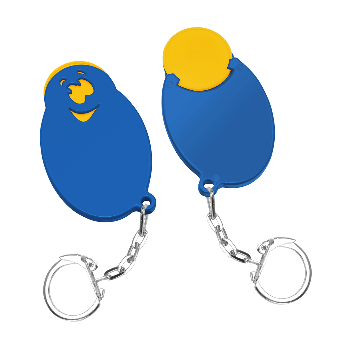 Chiphalter mit 1€-Chip "Gesicht", Chip gelb, Chiphalter blau