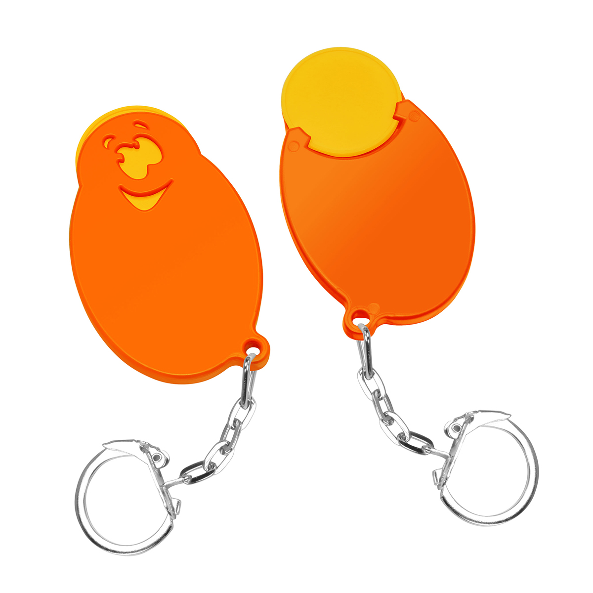 Chiphalter mit 1€-Chip "Gesicht", Chip gelb, Chiphalter orange