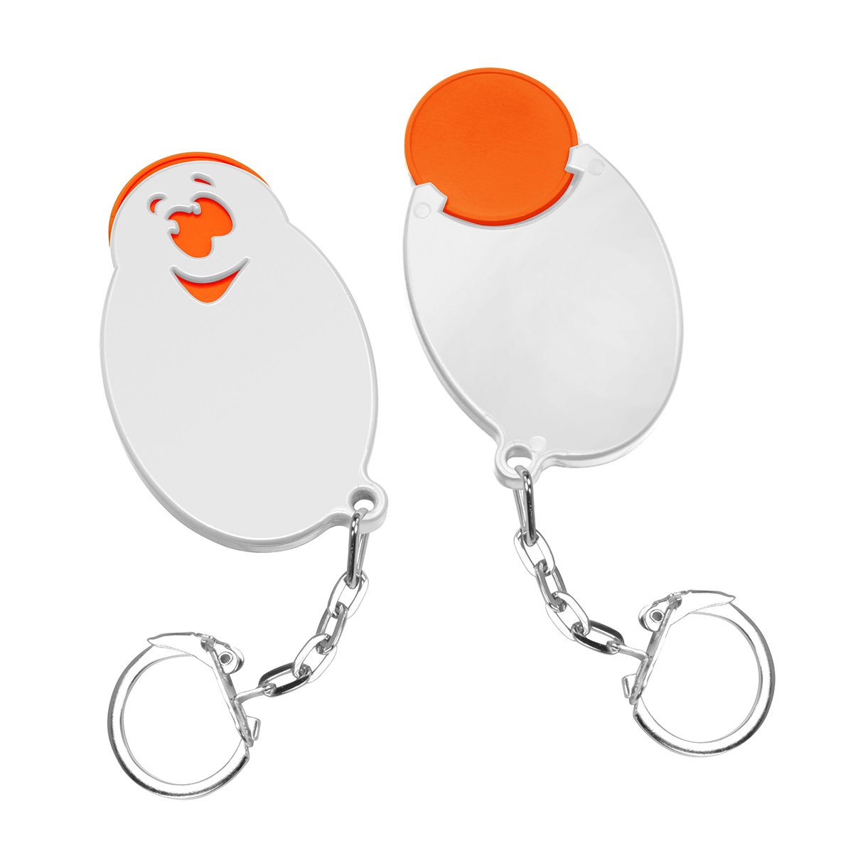 Chiphalter mit 1€-Chip "Gesicht", Chip orange, Chiphalter weiß