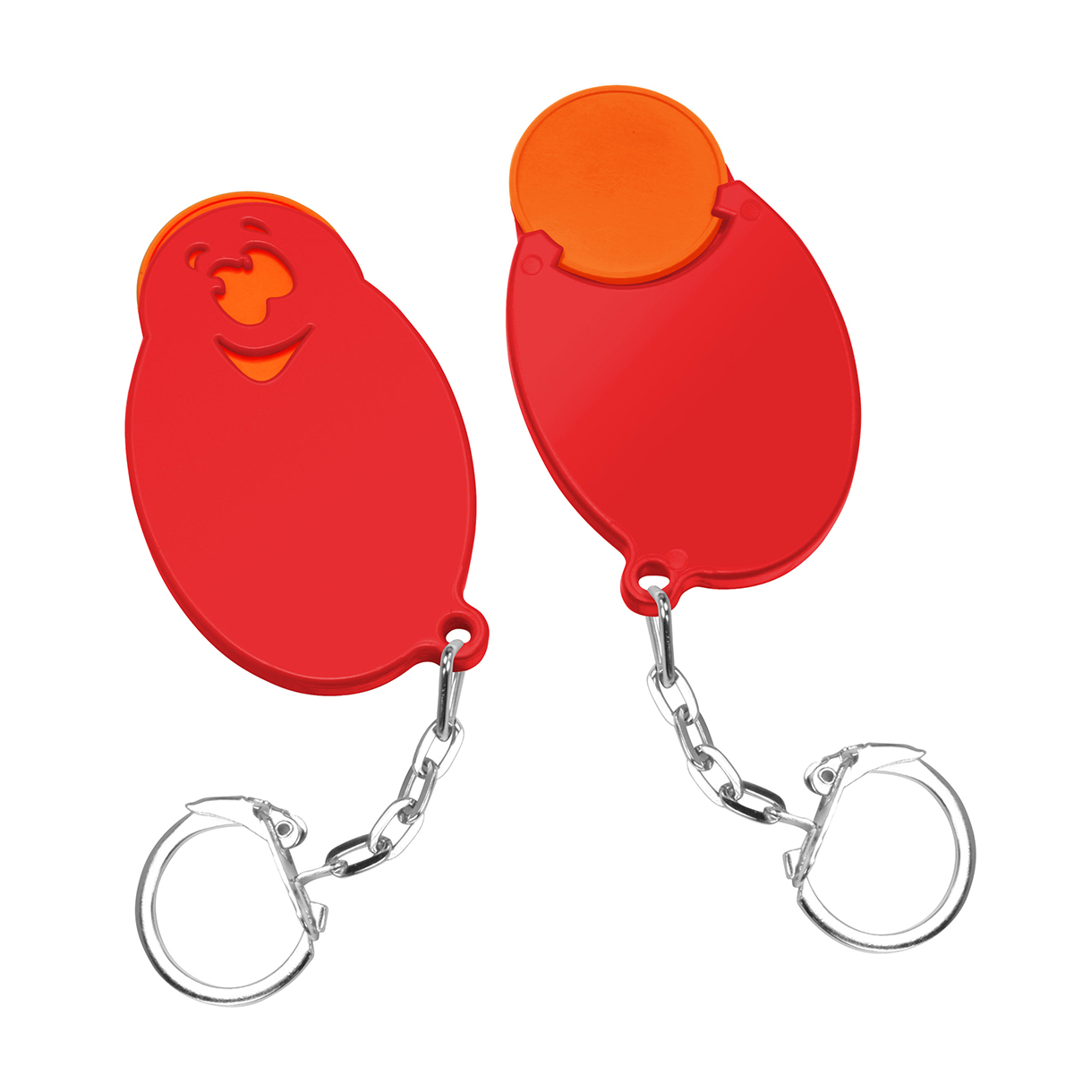 Chiphalter mit 1€-Chip "Gesicht", Chip orange, Chiphalter rot