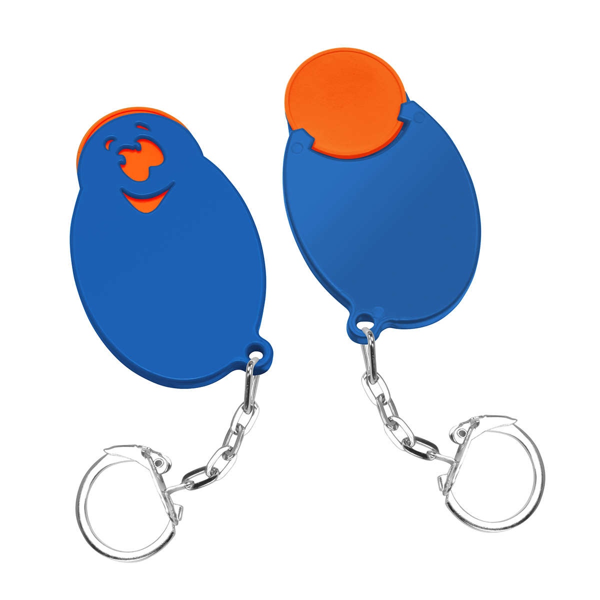 Chiphalter mit 1€-Chip "Gesicht", Chip orange, Chiphalter blau