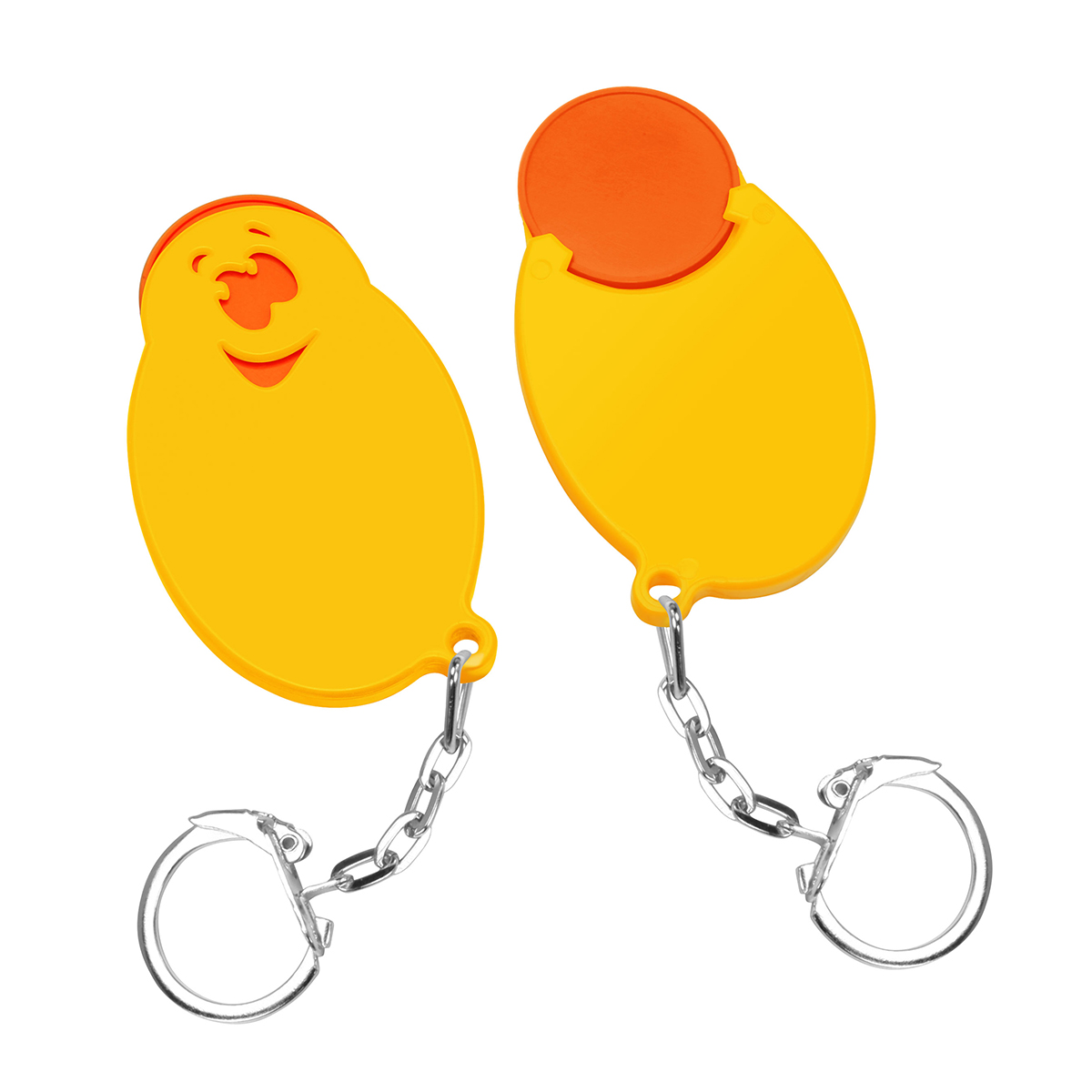 Chiphalter mit 1€-Chip "Gesicht", Chip orange, Chiphalter gelb