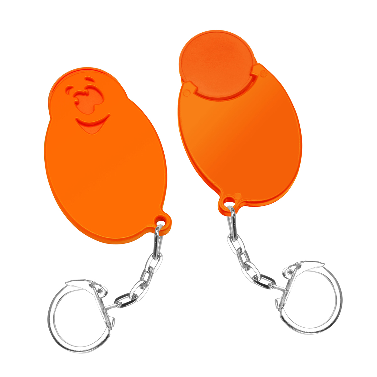 Chiphalter mit 1€-Chip "Gesicht", Chip orange, Chiphalter orange