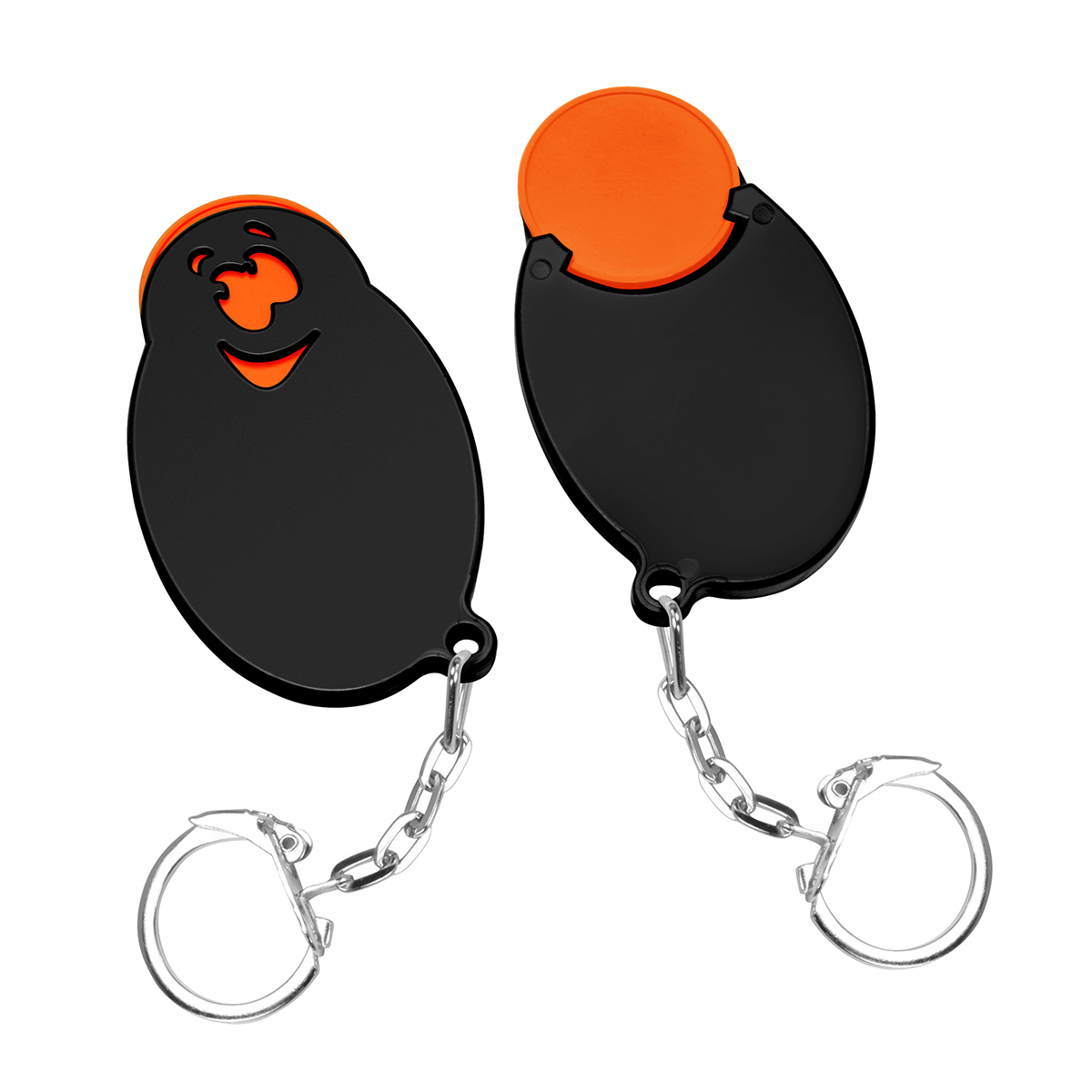 Chiphalter mit 1€-Chip "Gesicht", Chip orange, Chiphalter schwarz