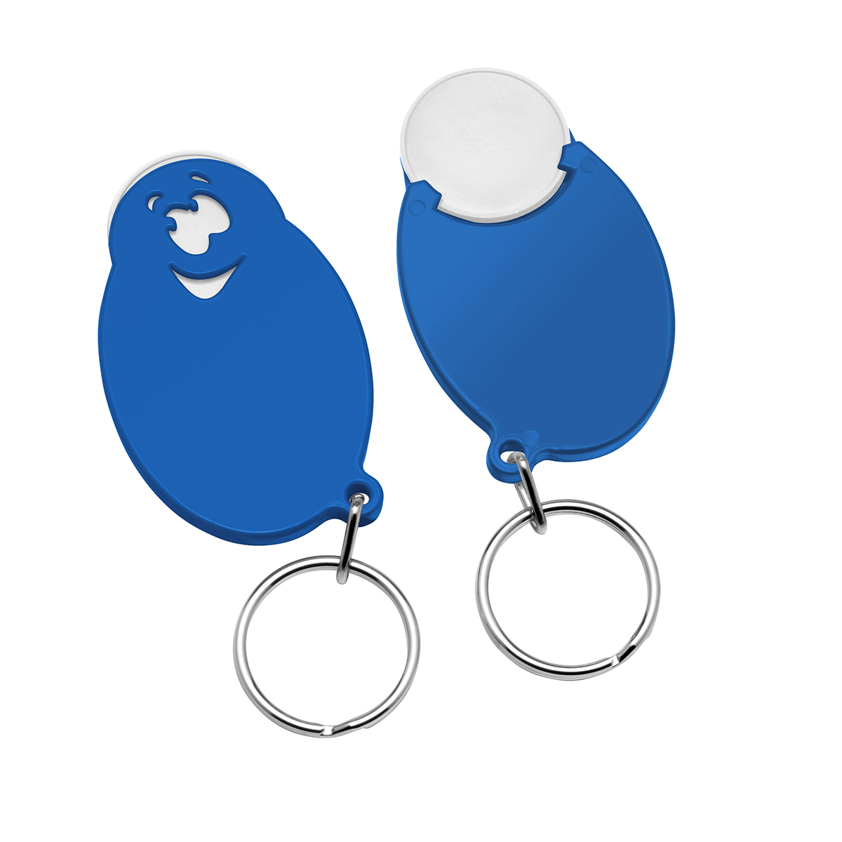 Chiphalter mit 1€-Chip "Gesicht", Chip weiß, Chiphalter blau