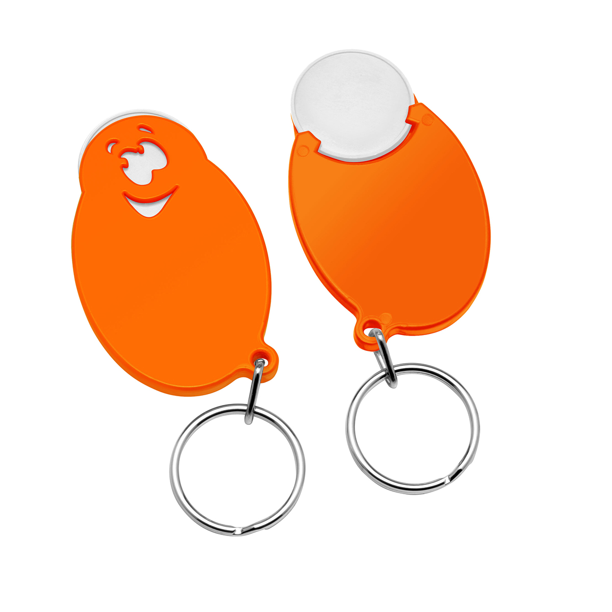 Chiphalter mit 1€-Chip "Gesicht", Chip weiß, Chiphalter orange