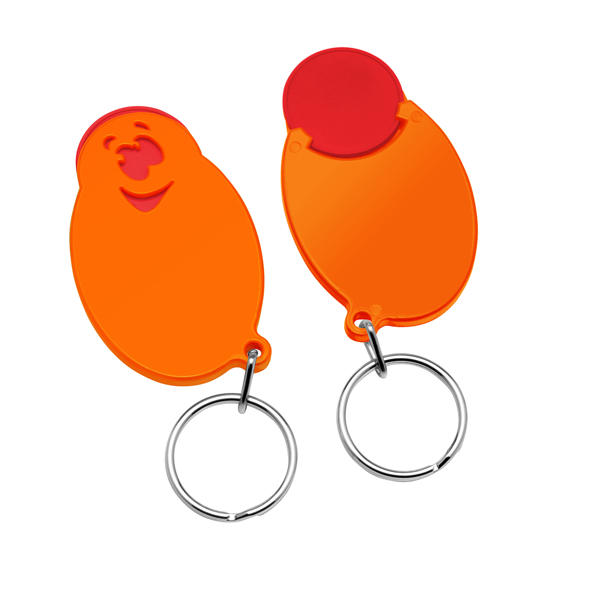 Chiphalter mit 1€-Chip "Gesicht", Chip rot, Chiphalter orange
