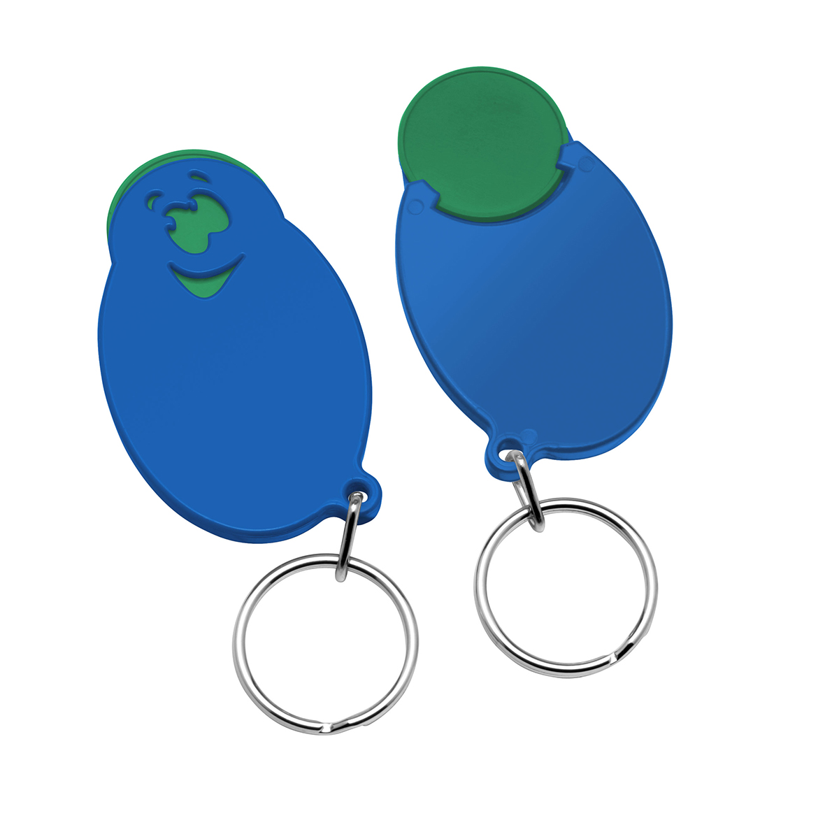 Chiphalter mit 1€-Chip "Gesicht", Chip grün, Chiphalter blau