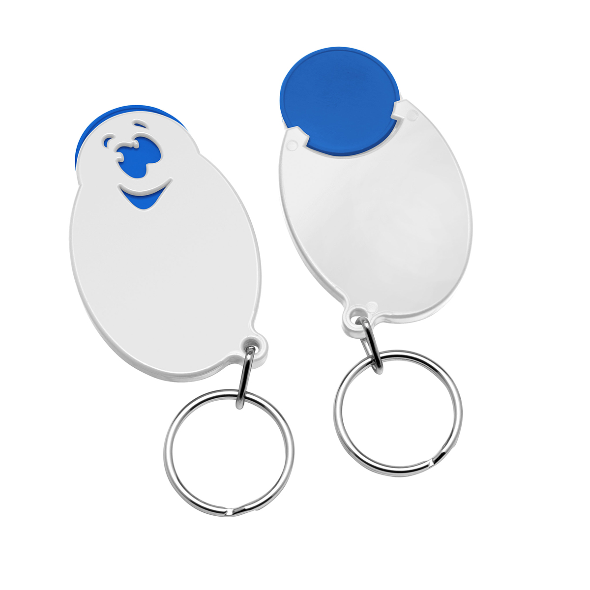 Chiphalter mit 1€-Chip "Gesicht", Chip blau, Chiphalter weiß
