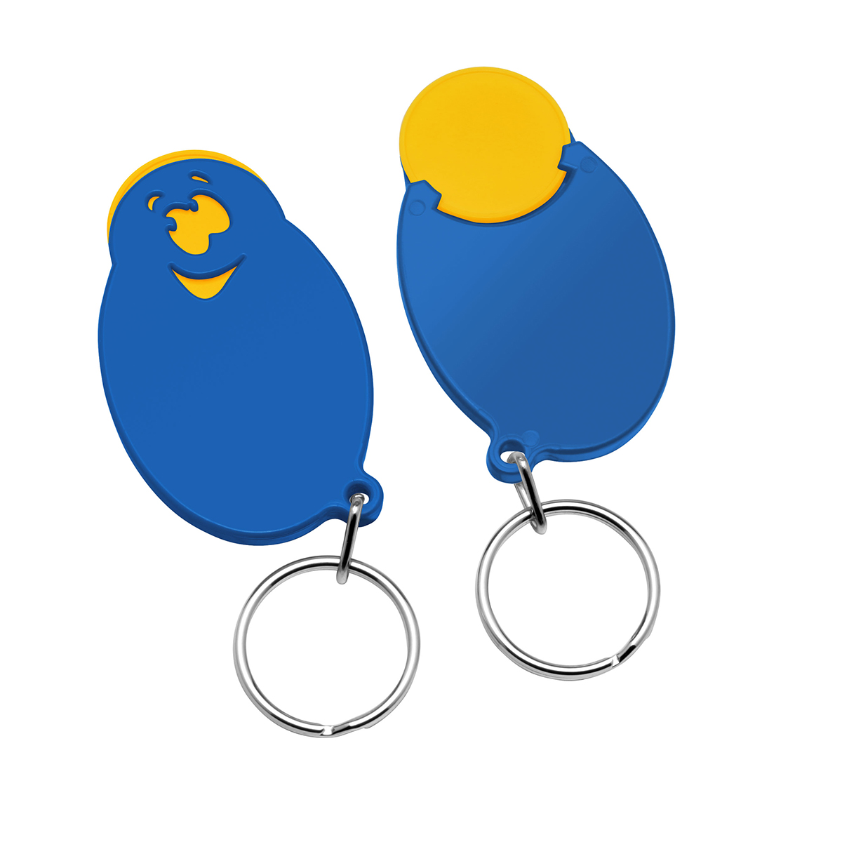 Chiphalter mit 1€-Chip "Gesicht", Chip gelb, Chiphalter blau
