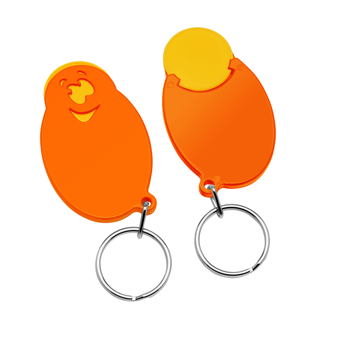 Chiphalter mit 1€-Chip "Gesicht", Chip gelb, Chiphalter orange