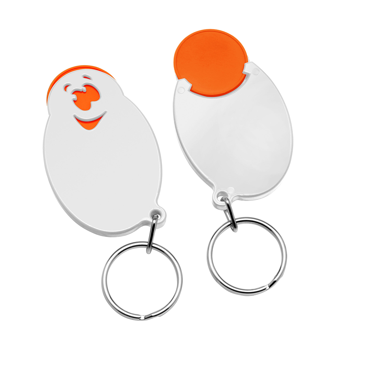 Chiphalter mit 1€-Chip "Gesicht", Chip orange, Chiphalter weiß